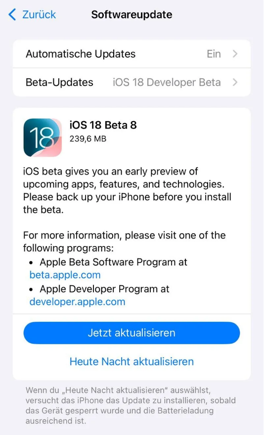 百色苹果手机维修分享苹果 iOS / iPadOS 18 开发者预览版 Beta 8 发布 